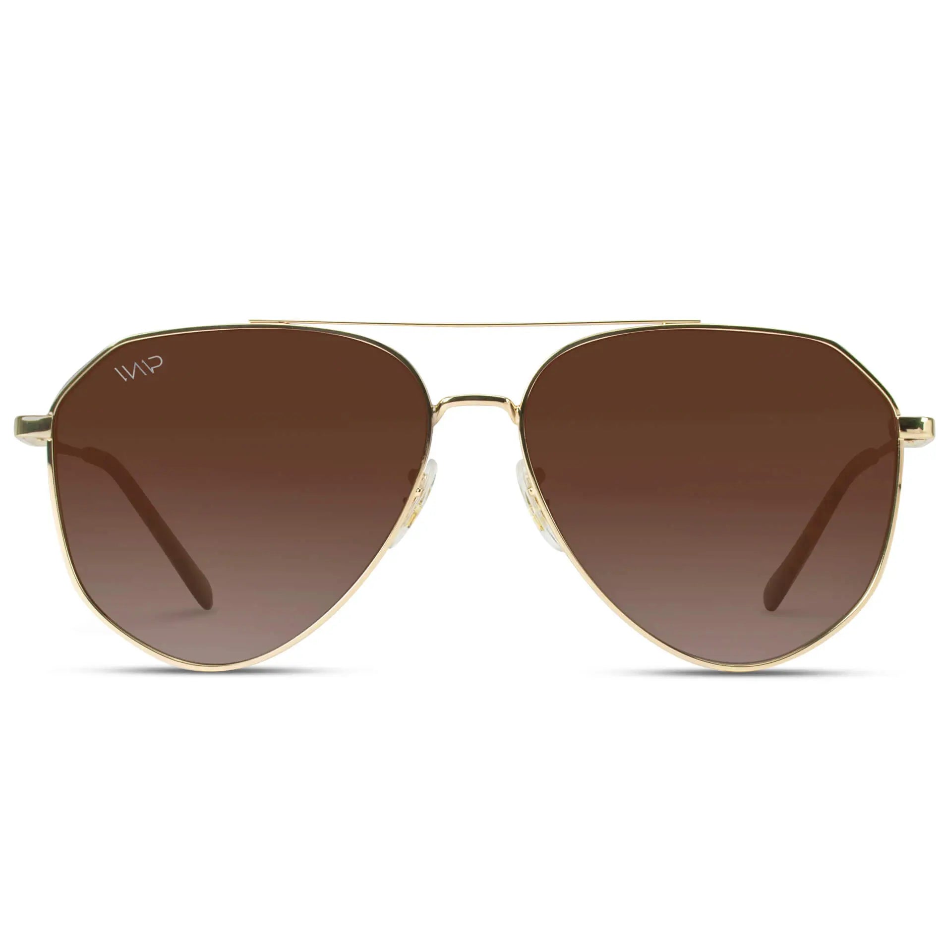 WMP Eyewear Ramsey polarized teardrop aviator sunglasses in gold with brown lens