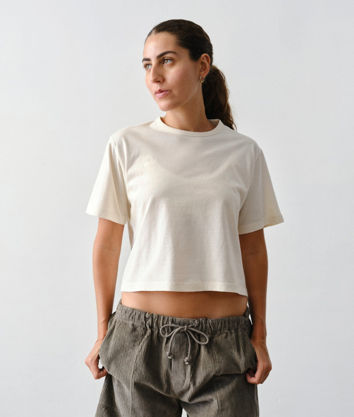Industry of All Nations clean cropped t-shirt, undyed organic cotton
