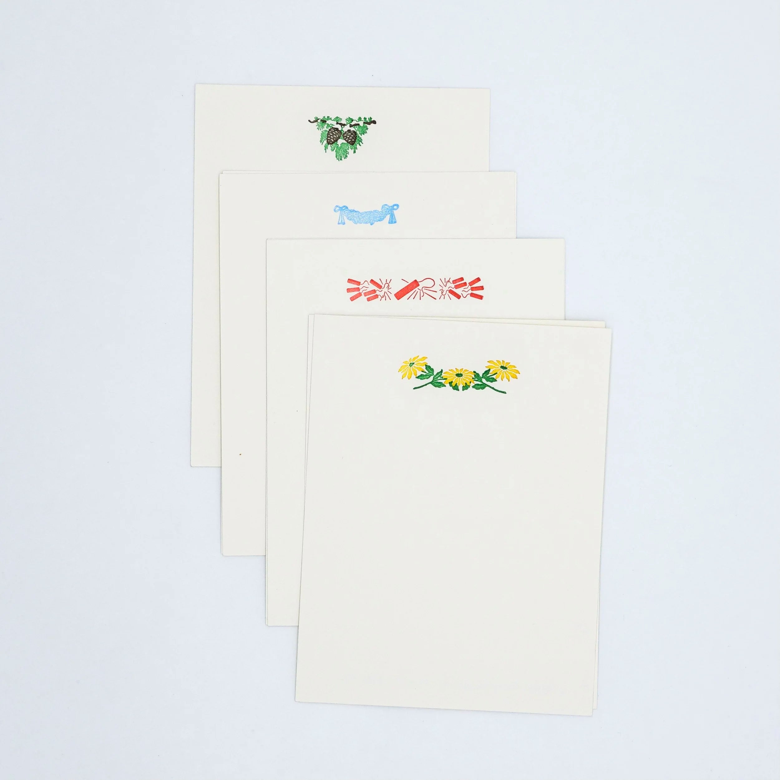 Assorted letterpress flat card stationery set with envelopes