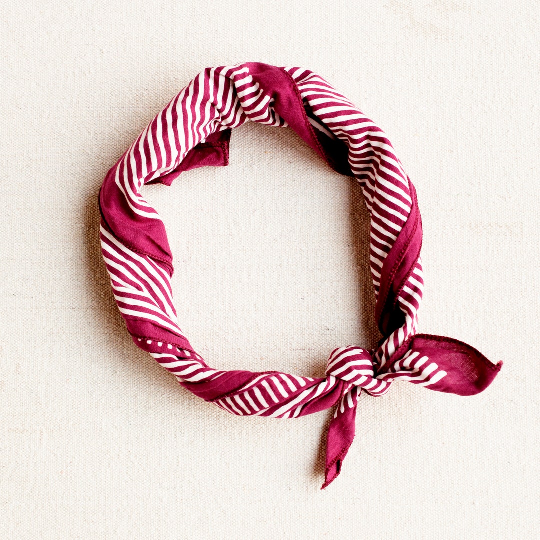 Red Wine Bandana, striped, hand screen printed by Maryink