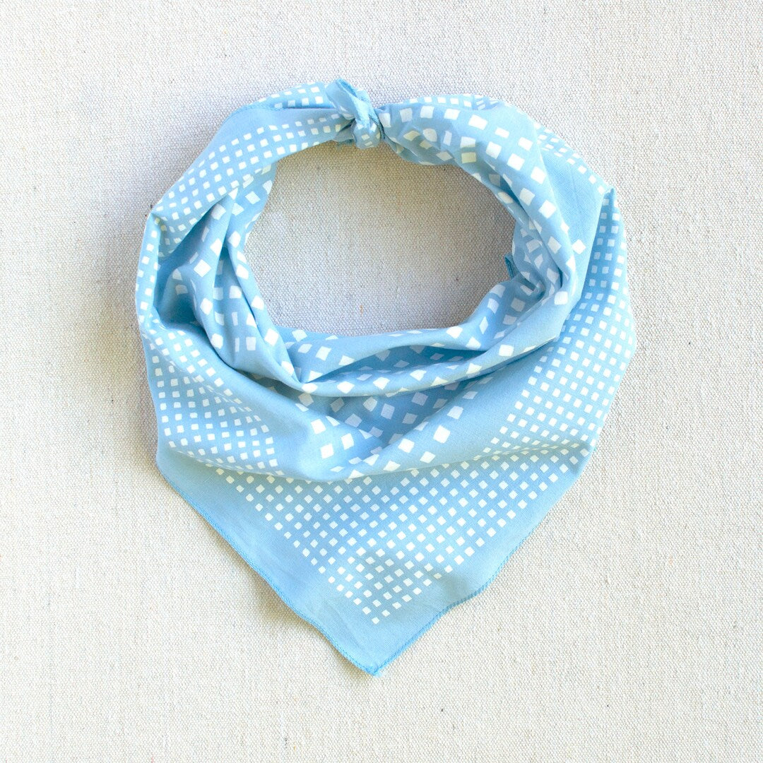 Light Blue Bandana, checked windowpane print, hand printed by Maryink