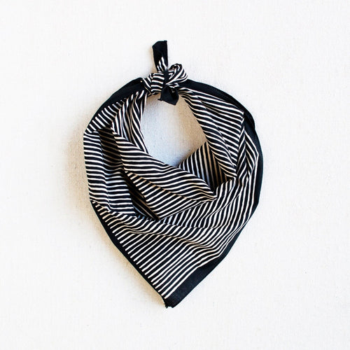 Black Bandana, geometric stripe print, hand printed by Maryink