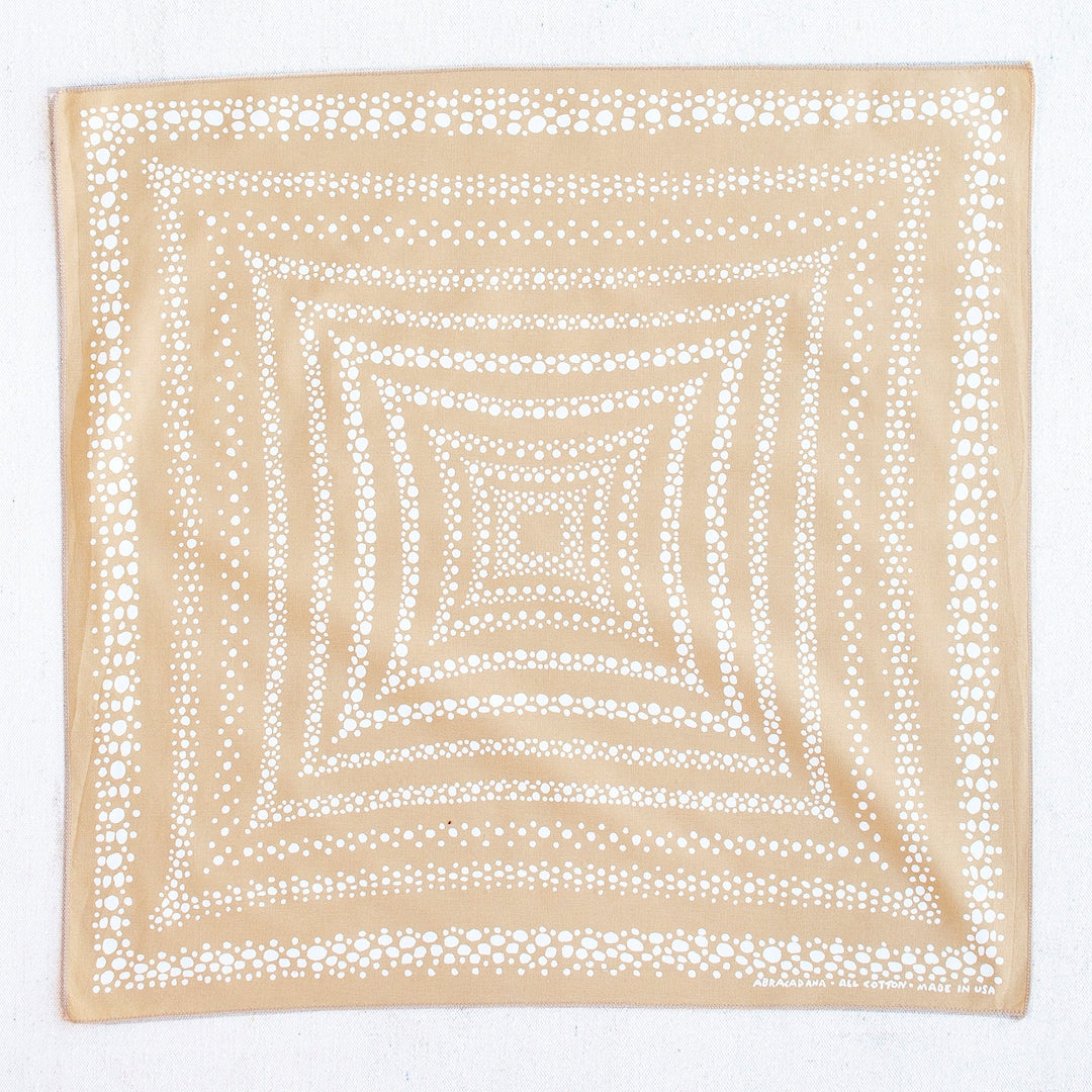 Khaki Bandana, fizzy geometric print, hand printed by Maryink